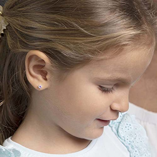 925 Sterling Silver 5Mm Multi-Color Cubic Zirconia Flower Screw Backs For Young Girls - Dainty Flower Screw Backs For Infants & Toddlers - Floral Studs With Safety Screw Back Locking For Children #TOP3