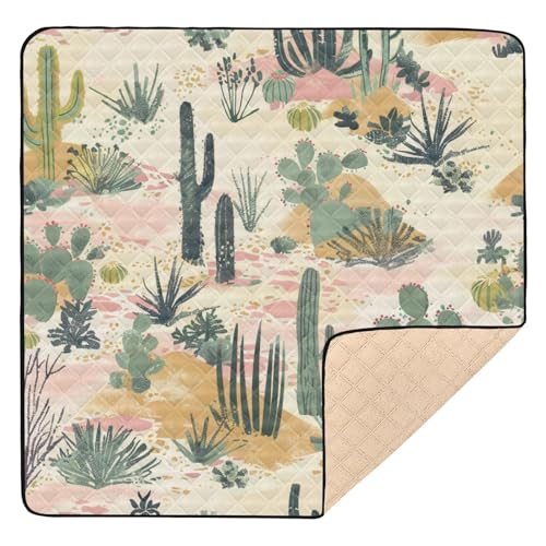 KICPOAY Baby Play Mat Tropical Cactus Desert Pink 50 x 50 Playpen Mat Baby Play Mats for Floor Play Gym Crawling Mat Non-Slip Cushioned Baby Playmat for Infants, Babies, Toddlers