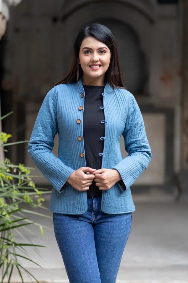 Image of Jackets for women | Cotton Quilted Reversible Short Jacket | Double Sided Warm Outerwear Coat for women |Jacket for women winter wear