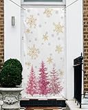 Christmas Door Cover Reusable Door Banners for Front Door Hanging Banner for Home Wall Party Decor, Christmas Pink Xmas Tree White Background Door Covers Christmas Backdrop 35.4x73 Inch