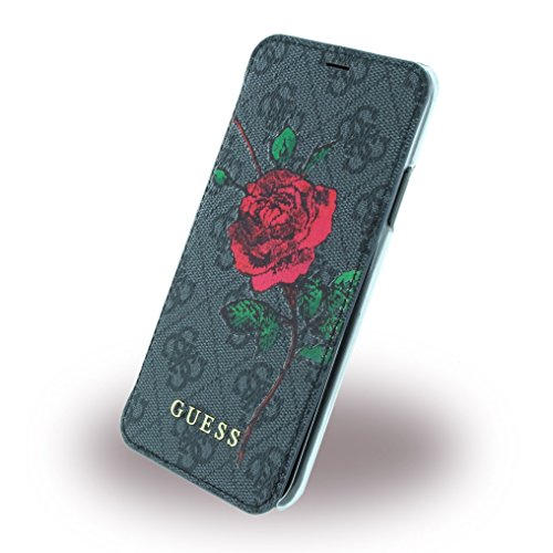 Guess GUFLBKPX4GROG étui cuir synthétique de luxe orné de roses pour iPhone X