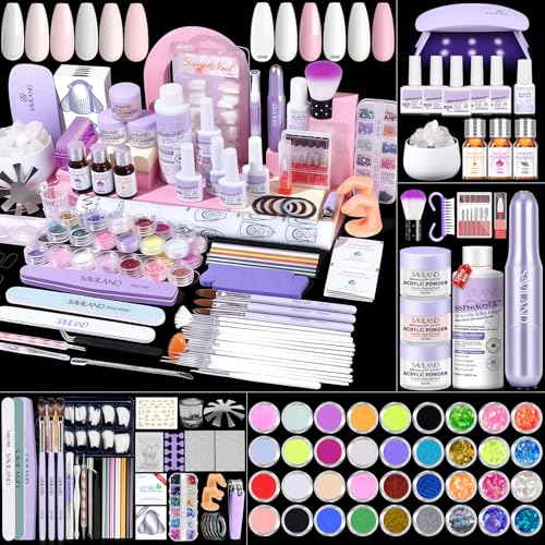 Image of SAVILAND Professional Acrylic Nail Kit: Acrylic Nail Set KIt for Beginners with Everything Nail Tranning Mat Nail Art Brush Nail Drill Nail Polish with Dryer for Nail Extension Carving