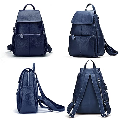 Image of 15 Colors Real Soft 100% Genuine Leather Women Backpack Fashion Ladies Travel Bag Preppy Style For Woman (Dark Blue)
