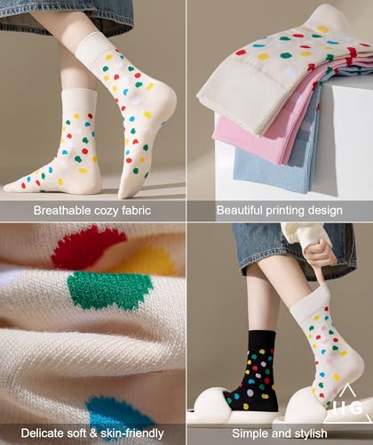 Image of IIG Women's Fashion Cute Cotton Socks Novelty Funny Above Ankle Crew Socks Holiday Gifts for Women 4 /5 Pairs