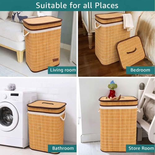 Image of Luxe Home Laundry Basket for Clothes, Premium Bamboo Big Storage Bag with Chain Lid Multipurpose Used In Laundry Rooms, Bedrooms, Bathrooms (40x30x60 cm, Natural)
