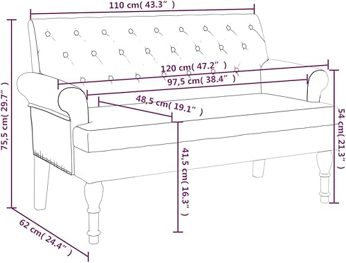 Miniatura 3 de vidaXL Sofá biplaza pequeño de 47 pulgadas de ancho, sofá Chesterfield de tela con botones y reposabrazos enrollados para espacios pequeños, sofá de