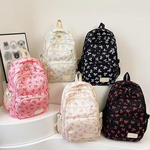 3pcs Set Aesthetic Bookbag with Bows Nylon Cute Backpacks Set with Pouch Bow Backpack Set for Girl(#04)4