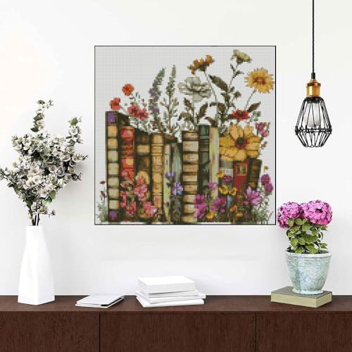 Image of MYBISYMQQ Stamped Cross Stitch Kits - Flower Embroidery Starter Kit for Adult Beginners, Cross Stitch Kits Embroidery Kit Arts and Crafts for Beginners 13.7x13.7 inch
