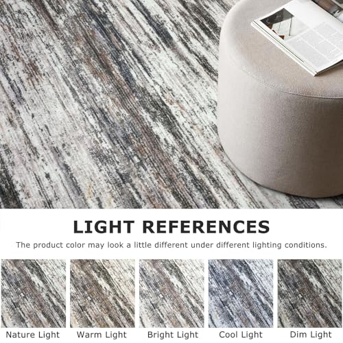 2x6 Grey Brown Modern Abstract Runner Rug for Hallways, Super Soft Hallway Decor Kitchen Rugs with Non-Slip, Non-Shedding Washable Runners for Entryway Bedroom Indoor