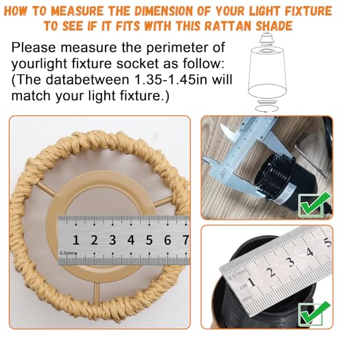 2 Stück Lampenschirm Hängelampe Boho E27 Rattan Lampenschirm Klein (H 14cm) mit E14 Adapterring für Stehlampe Tischlampe Pendelleuchten Hängelampenschirme