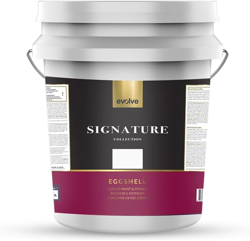 EVOLVE Signature Paint & Primer: Luxury Paint & Primer for Indoor & Outdoor Surfaces, Minimal Odor, Eggshell Sheen (Linen White, 5 Gallon)
