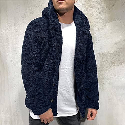 Mens Fluffy Fuzzy Jacket,Plush Fleece Casual Winter Fall Button Up Cardigan Coat Soft Sherpa Outerwear2