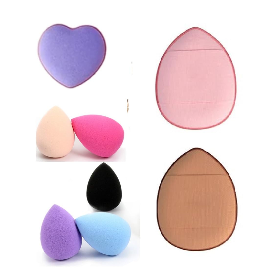 Beautiflame 5pc Mini Blender Makeup Sponge Cosmetic Puff And Heart Makeup Sponge Cushion Foundation Powder Sponge Tool Makeup Set of 2Pcs Finger Sponge, Multicolour