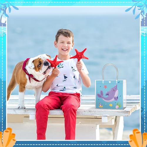 Image of Teenyyou 24 Pcs Mermaid Clear Gift Bags with Handles Under the Sea Party Favor Goodie Candy Treat Tote Gift Bags for Ocean Theme Birthday Party Supplies