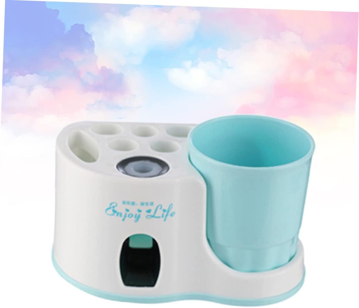 Wall-Mounted Automatic Toothpaste Dispenser with Toothbrush Holder Space-Saving Bathroom Accessory Sky Blue for Easy Toothpaste Squeezing and Storage