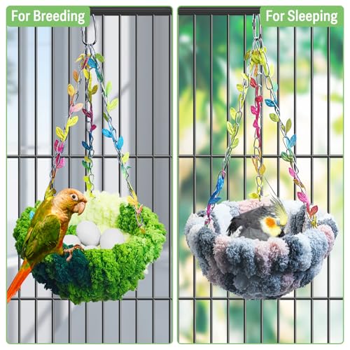 Image of kathson Hanging Bird Bed, Bird Hammock for Cage Winter Warm Bird Plush Nest Parrot Sleeping Bed for Budgie Lovebird Conure Quaker (Diameter 6.3 in, Green)
