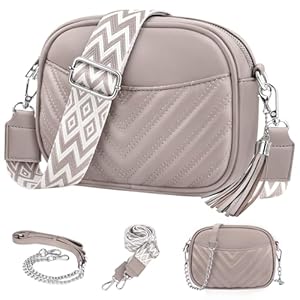 Crossbody Bag Damen Leder, Kleine Umhängetasche mit Breitem Gurt, Stylisch Handtasche Umhängetasche Damen mit Kartenschlitz Abnehmbar Schultergurt