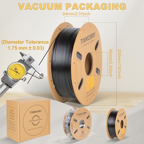Image of TINMORRY PETG Filament 1.75, Rapid PETG-Eco 3D Printer Filament, Compatible with Bambu FDM 3D Printer, 1 KG x 4 Spools, Black