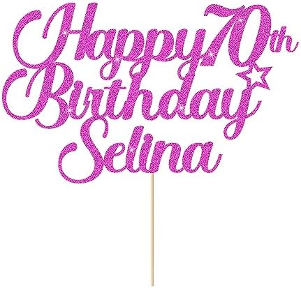 Personalised Happy Birthday Cake Topper Cake Decorations Double Sided Glitter Cake Toppers Custom Gifts for Women Men Friend with Any Age Name on 1st 10th 20th 30th 40th 50th (Rose Gold