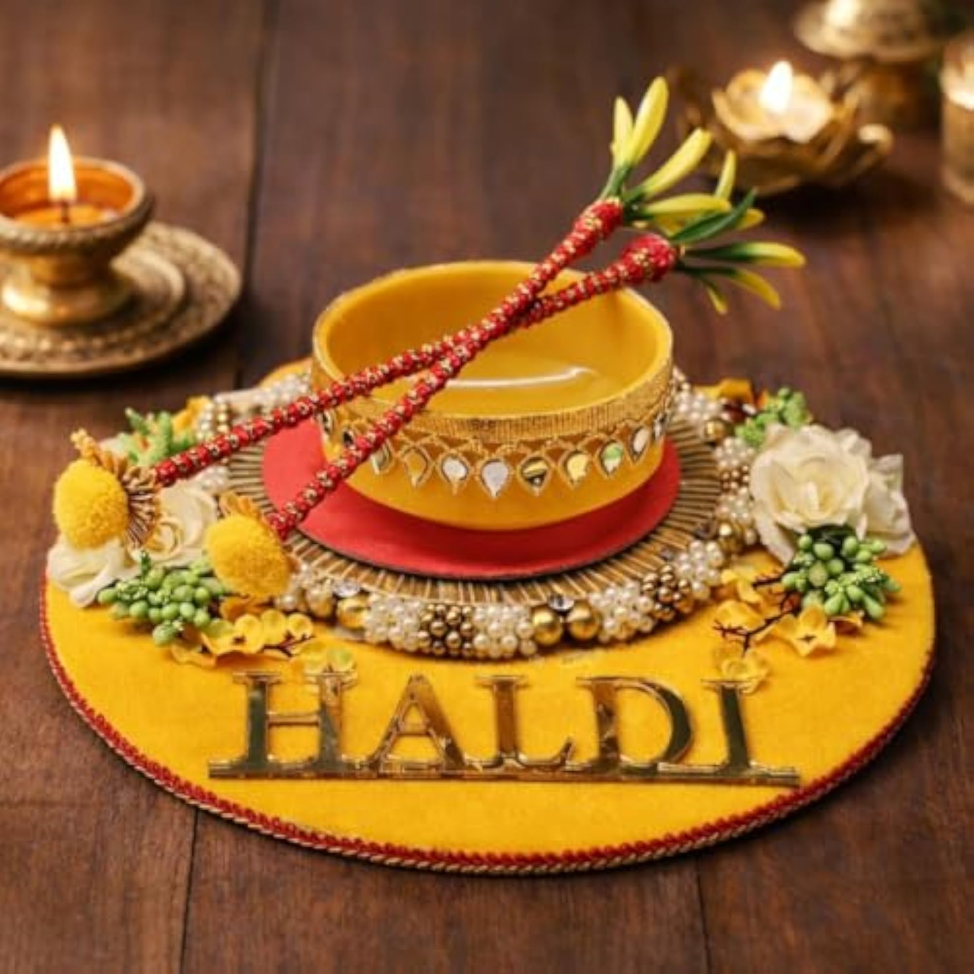 Handcrafted Haldi Platter for Wedding Decorative Round Thali