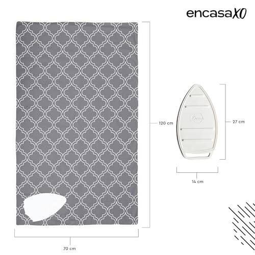 Image of Encasa XO Ironing Mat (Large 120x70 cm) with 3mm Felt Padding, Silicone Iron Rest Protector, Steam Press on Table, Bed, Portable, Heat Reflective, Foldable, Washable, Printed - Grey Tiles
