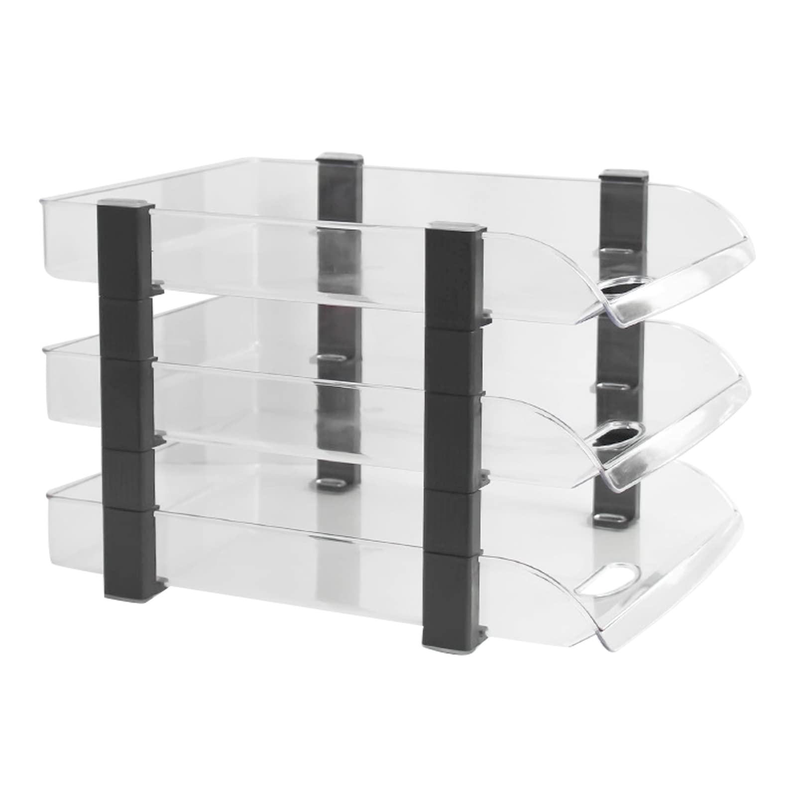 Bandeja de escritorio de acrílico, soporte multicapa para documentos con ranura para tarjetas, para organizador de papel de oficina (transparente, 3 capas, 280 x 372 x 247 mm)