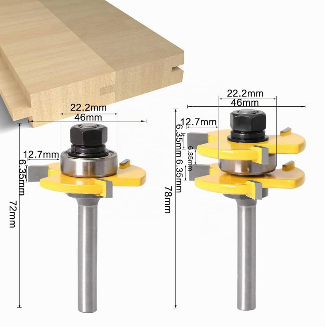 Router Bit Set [3 Pezzi], APLUS 8mm Fresa per Tagli a 45 Gradi + Frese per Linguette e Scanalature,T Punte di Falegnameria, Strumenti di Lavorazione del Legno per La Casa e Fai da te