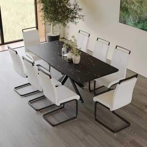 Hilknen Modern Dining Table Set for 8, Expandable Kitchen Dining