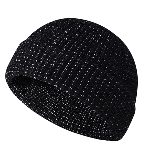 Otbushit Reflective Beanie for Men Warm High Visibility Knitted Running Hat for Men Women Outdoor Winter Black