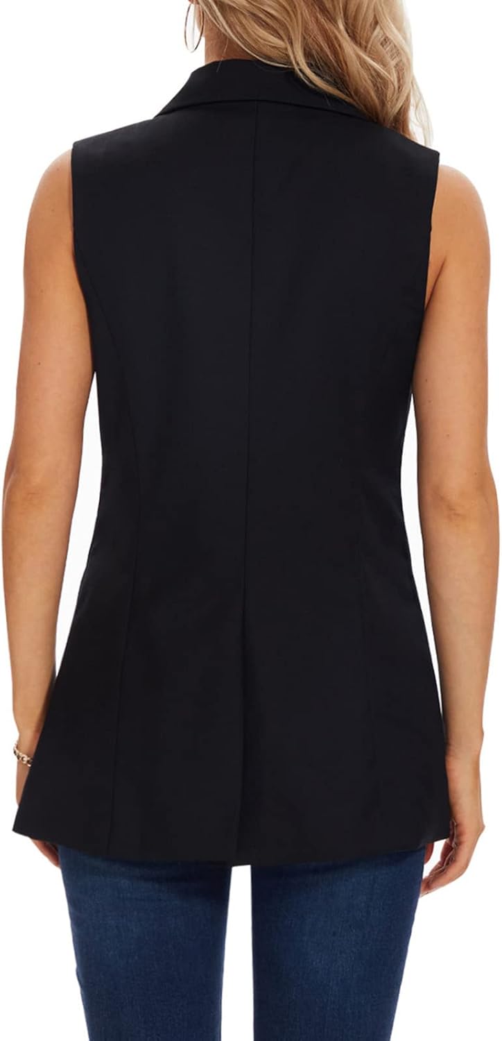 MINTLIMIT Womens Casual Vest Sleeveless Blazer Button Front Jacket Office Fully Lined Notched Lapel Long Blazers with Pockets - Image 3