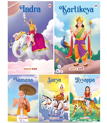 Image of Story Books for Kids (Set of 5 Books) - Mythology Books for Children - Surya, Kartikeya, Ayyappa, Indra, Vamana - English Short Stories - Read Aloud to Infants, Toddlers