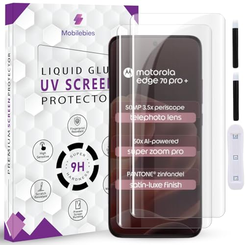 Image of Premium HD+ UV Tempered Glass Screen Protector For Motorola Edge 70 Pro Plus (6.78 Inch, Pack of 2) Full Adhesive UV Curved Screen Protector Case Friendly HD Clarity with installation kit
