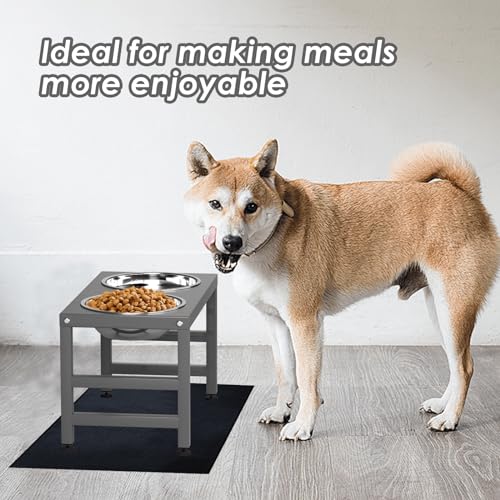 ADENGL Metal Raised Dog Bowl, 10" Height Tall Elevate Dog Feeder Stand with 2 Stainless Steel 42oz Bowls & 16x24 Non-Slip Mat – Stronger Dogs Food & Water Bowl Stand (Grey) - Image 5