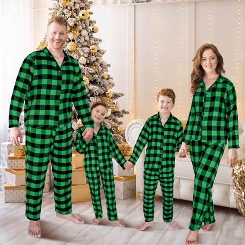 Hillban Couples Matching Christmas Pajamas Sets Family Buffalo Black Plaid Pajamas Long Sleeve Button for Adult Youth4