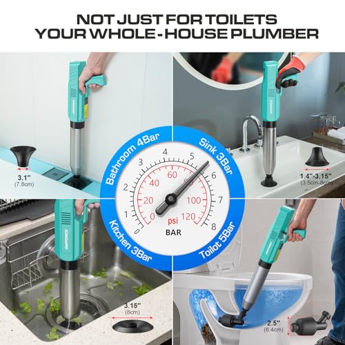 Image of ‌Electric Toilet Plunger for Bathroom, High-Pressure Air Plunger, Heavy-Duty Clog Remover for Toilets, Toilet Drain Unclogger (Mint Green)
