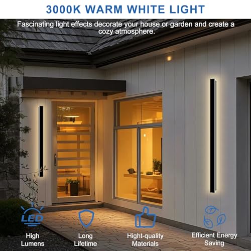 Image of Modern Outdoor Wall Light, 59 Inch Long Outdoor Wall Sconces | 3000K LED Outside Wall Light with Junction Box Cover IP65 Waterproof Wall Mount Exterior Light Fixtures for House Garage