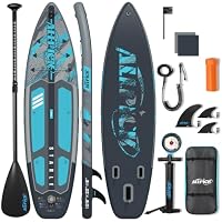 ALLPICK Premium SUP Board Set, Stand Up Paddling Board Aufblasbar, Mit Universal Kamerahalterung, Komplettes Zubehör, Verstellbares Paddel, Anfänger, Fortgeschrittene,200kg,Graublau