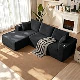Quantaglide Ecksofa 103'/261cm Modulares Sofa, 3-Sitzer Boneless Cloud Couch L-förmiges Schlafsofa mit Chaiselongue, Tiefes Sitzsofa für Wohnzimmer Schlafzimmer, Keine Montage Erforderlich, Schwarz