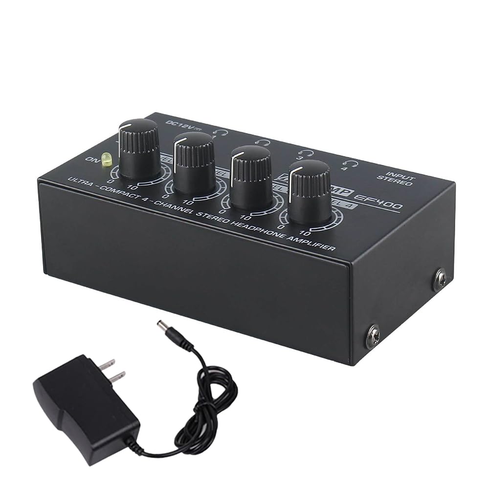 Amplificatore Cuffie,Amplificatore Per Cuffie,Mini Amplificatore Per Cuffie,Splitter Per Cuffie,Monitor a 4 Canali,Con Alimentazione a 12 v,Alta Risoluzione Sonora,Per Concerti,Lezioni, Chitarra,Ecc.