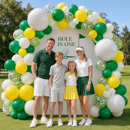 Image of Golf Balloons with 2 Pcs 18 Inch Golf Ball Foil Balloons | 12 Inch Green Yellow Confetti Latex Balloons for Golf Birthday Decorations Sport Theme Party Baby Shower Party Supplies