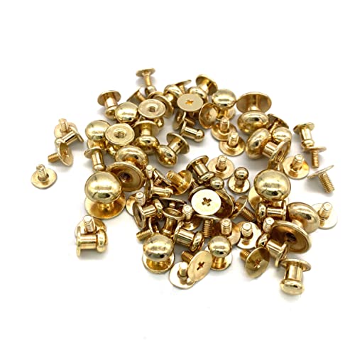 Yoliko 36 Pack 4 Sizes Gold Round Phillips Head Button Stud Screws(Round Head Diameter:4Mm,6Mm,8Mm,10Mm) Chicago Screws Nail Rivet Leather Button Brass Rivets For Diy Leather Craft #TOP4