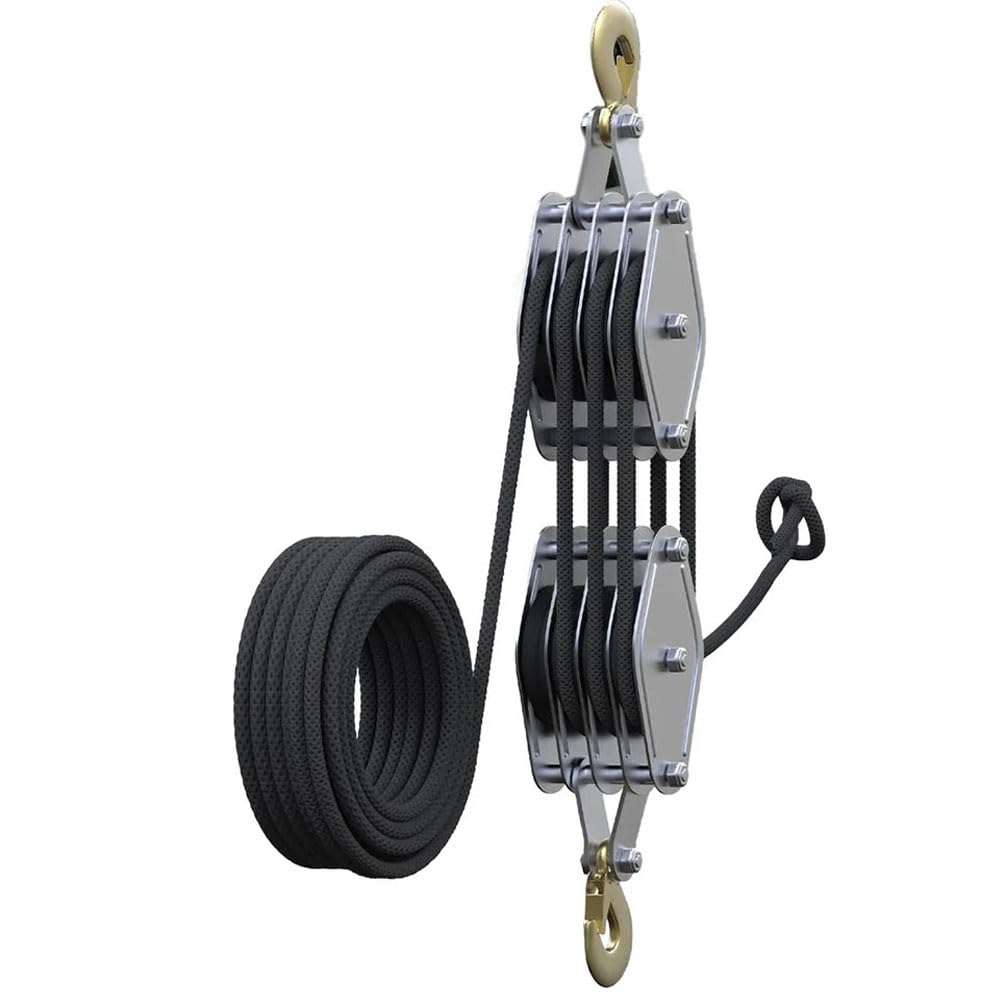 Flaschenzug mit 20m Seil Haken und 8 Umlenkrollen, Max. 2000kg 8:1 Hubkraft