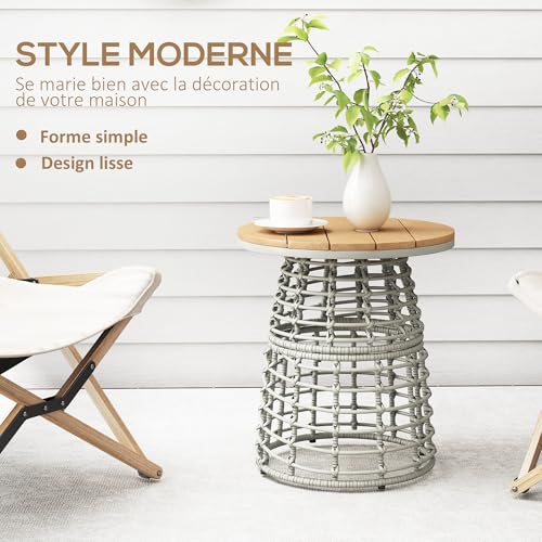 Table basse de jardin en résine tressée et métal table d'appoint extérieur grise - 5