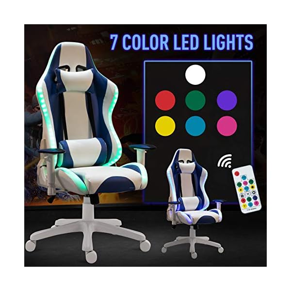 Vinsetto LED Light Racing Chair Ergonomic PU Leather Thick Padding High Back w/Removable Pillows Adjustable Height 5 Wheels 360° Swivel Rocking Gaming Chair - Image 6