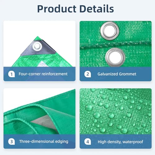 Lona impermeable verde de 100x310 cm en polietileno resistente al moho 4