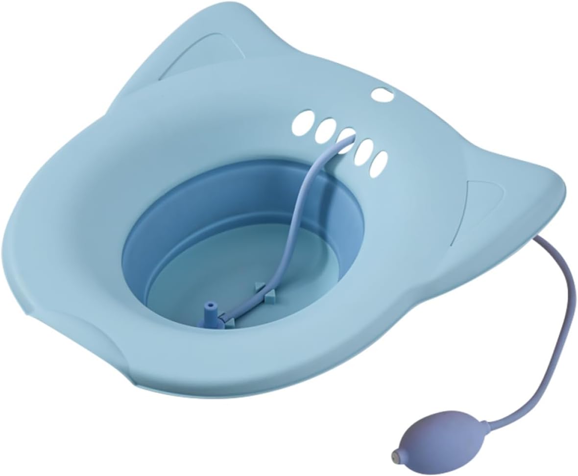 Ciieeo Foldable Sitz Bath Basin with Sprayer, Toilet Washing Bidet for Postpartum Care and Elderly Hygiene, Blue Portable Home Nursing Cleaning Basin