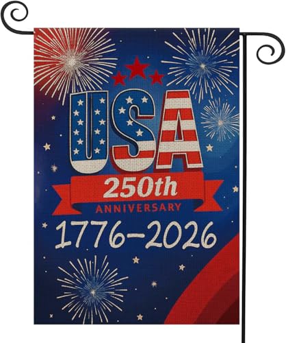 250 Anniversary Usa Garden Flags for Outside 250 Anniversary USA Flag with Fireworks Design 1776-2026 Patriotic 4th of July Decorations Yard Sign Double-Sided Waterproof House Flag 12x18 Inch 250 Year American Flag