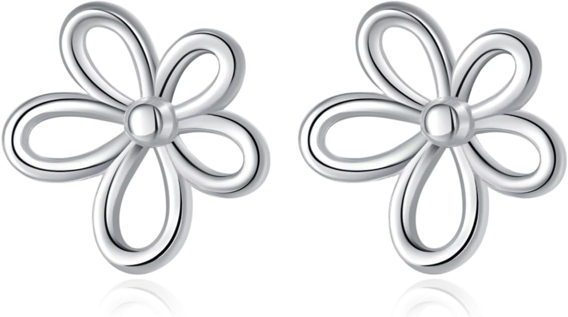 Reffeer Solid 925 Sterling Silver Flower Stud Earrings for Women Teen Girls Hollow Flower Stud Earrings Spring