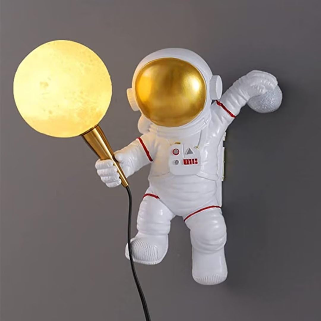 GUANSHAN Astronaut Wall Lamp Nordic Style Bracket wall Light Creative Sconces Decorative Wall Lighting Fixture Bedside Wall Lamp with Plug for Bedroom, Children's Room
