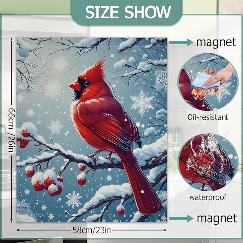 Image of Dishwasher Magnets Decorative Cover,Red Cardinal Refrigerator Magnet Cover,Washable Winter Berry Dishwasher Front Panel Cover Home Kitchen Decoration 23x26 Inch